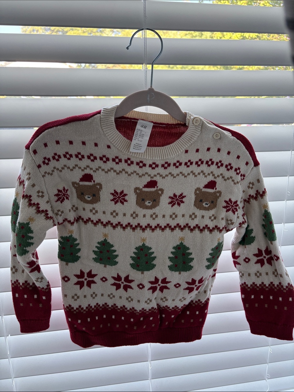 H&M Kids Cream, Red & Green Bear and Tree Holiday Sweater
